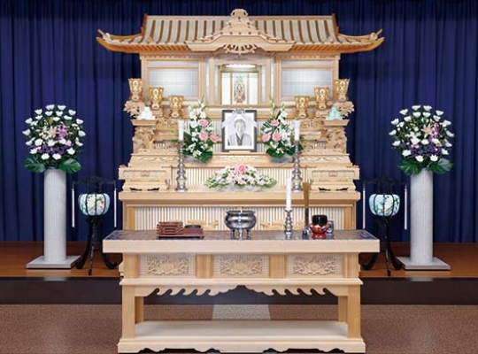 白木3段祭壇一式　棺前付