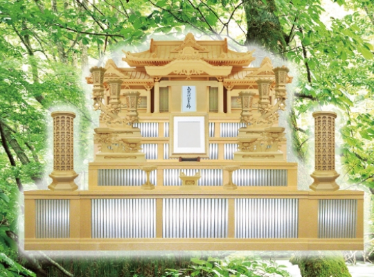 白木4段祭壇一式　飾り輿付き